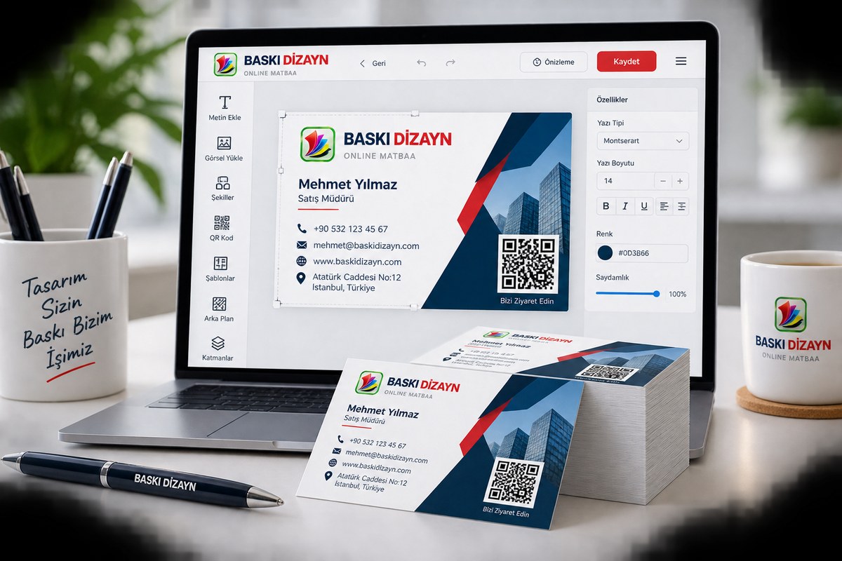 Baskı Dizayn online tasarım aracında hazırlanmış bir kartvizit örneği